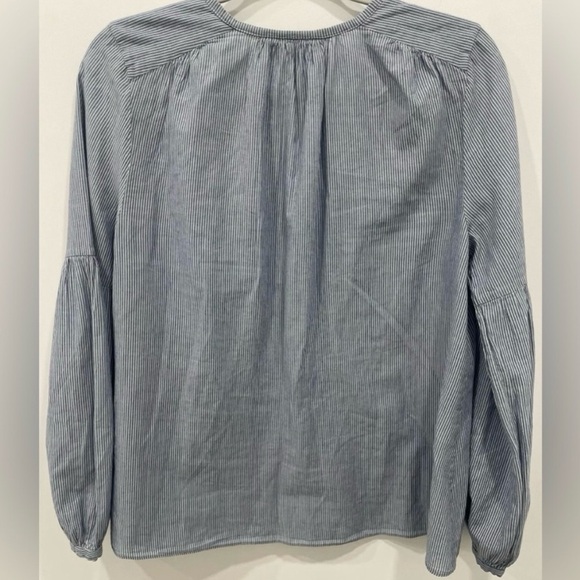 Nili Lotan Top Size Small Blue White Stripped V Neck Button Closure Long Sleeve - Picture 2 of 6